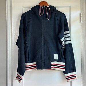 Thom Browne Navy Zip Up Hoodie